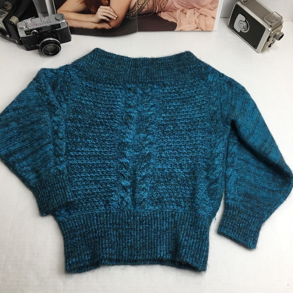 Anthropologie Sleeping On Snow Alpaca Wool Cable Knit Sweater Teal XS